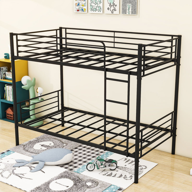 Twin Over Twin Metal Bunk Bed With Ladder, Black