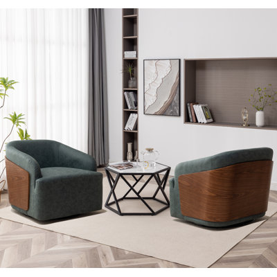 Andretta Vegan Leather Swivel Barrel Chair（Set of 2）