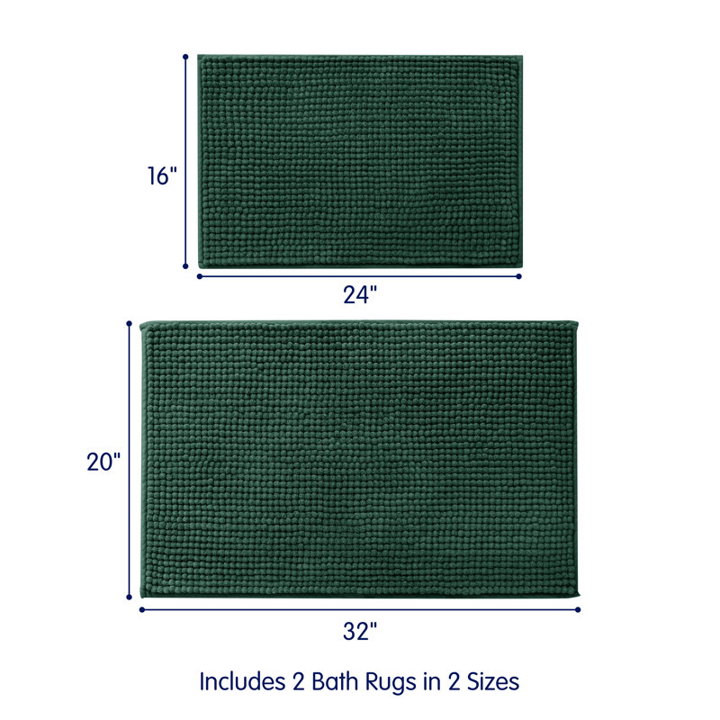Ensemble de tapis pour salle de bain ultra doux en microfibre absorbante, L 32 po x l 20 po, ensemble de 2, Vert forêt