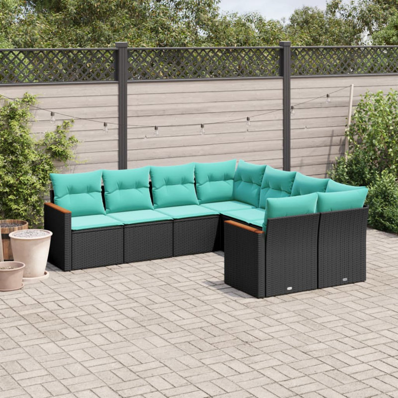  Ensemble de canapé de patio 8 pièces avec coussins en rotin de polyester noir