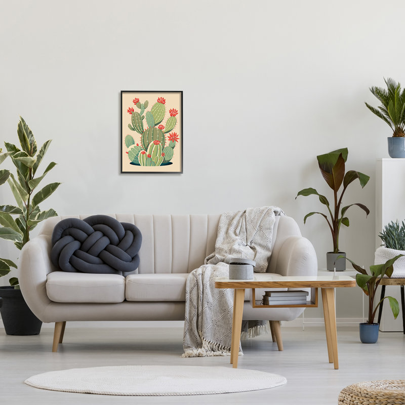Prickly Pear Cactus Botanical Print on Canvas with Black Frame