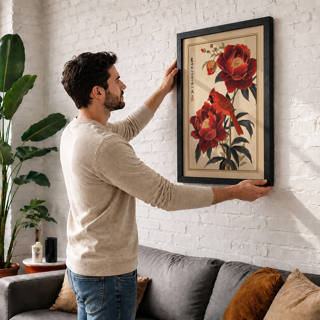 Peonies in Ink Botanical - Framed Print