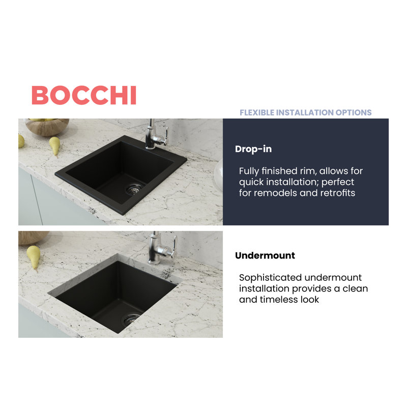Campino 16'' L Single Basin Kitchen Sink, Matte Black