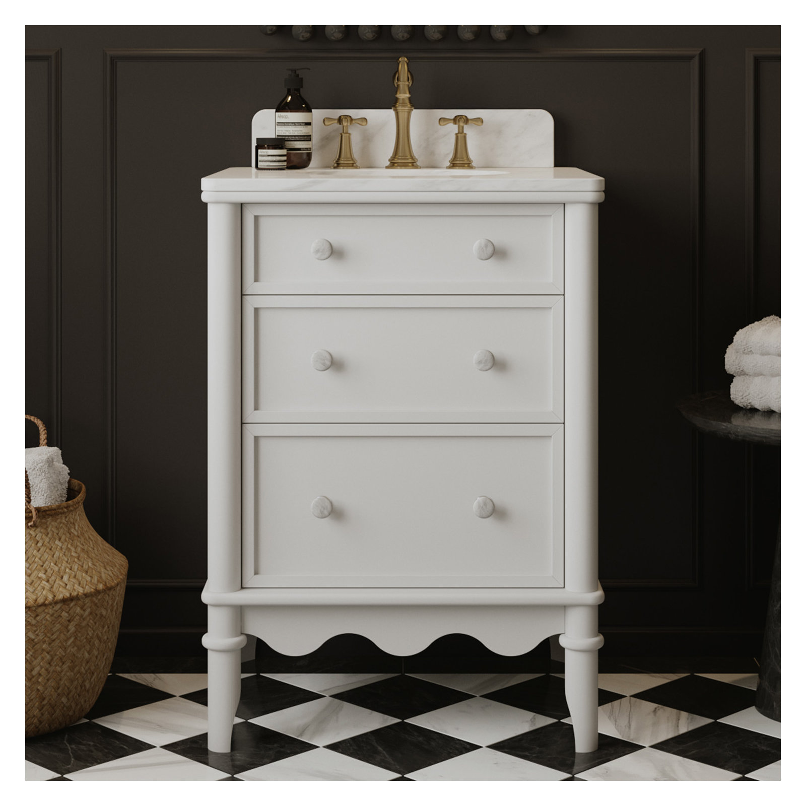 Juliette Bathroom Vanity, White, 34" H x	24" W x	20" D