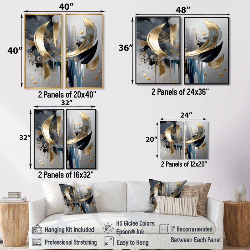 «Abstract Shapes And Lines I», reproductions d'art sur toile dorées, H 20 po x l 24 po, Noir