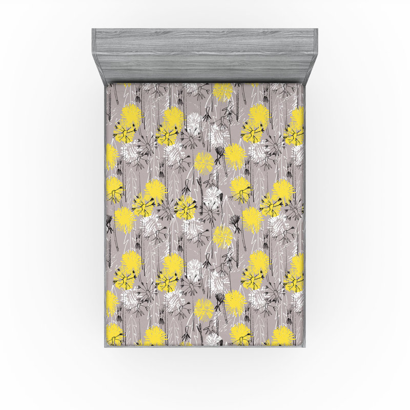 Drap-housse Ambesonne, Taupe, gris, blanc, jaune / abstrait, Drap-housse grand