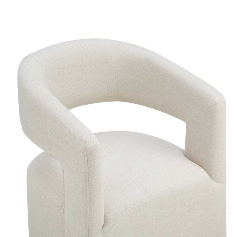  Chaise de salle à manger rembourrée en polyester avec roulettes Bralan, Blanc cassé / blanc