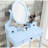 Stylish Blue Vanity Table - 3 Storage Drawers, Adjustable Mirror, Wood Frame With Drawers Padded Upholstered Stool-407980491