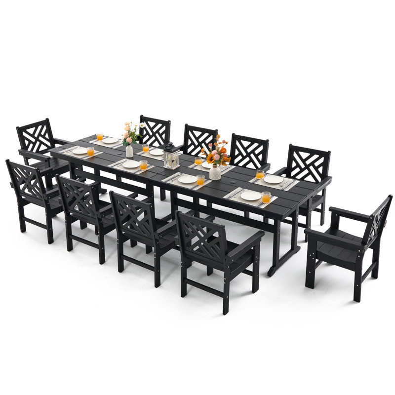All-weather Hdpe Patio Dining Set With Umbrella Hole, 10