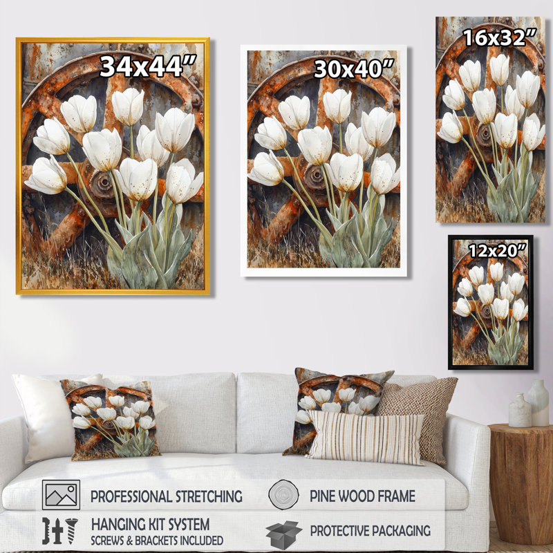 Balictar - art mural floral, H 44 po x l 34 po, Reproduction encadrée sans passe-partout, Blanc