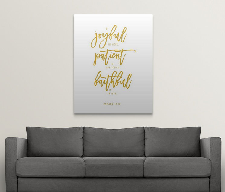 «Romans 12: 12 - Scripture Art», art textuel, H 10 po x l 8 po x P 1,5 po, Toile