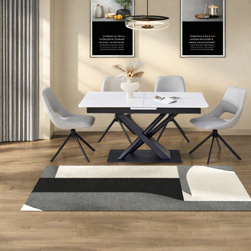 Ensembles de tables de salle à manger extensibles modernes avec chaises en métal et en similicuir