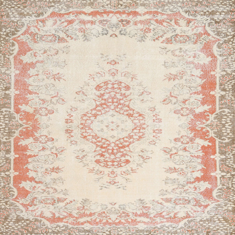 Tapis contemporain ivoire / orange clair, Carré 7 pi