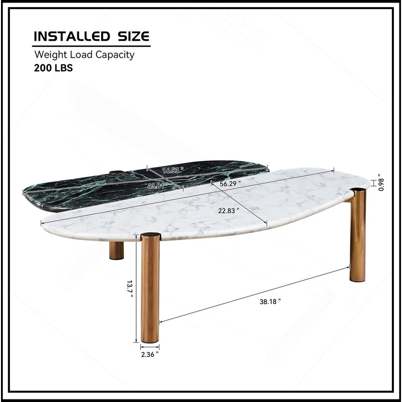 Exquisite Faux Marble Coffee Table With Stylish Gold Metal Foot For Home Decoration