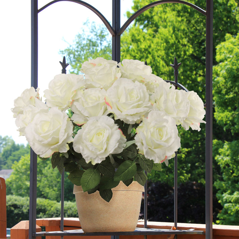 Rosier avec 7 fleurs - tige florale artificielle réaliste, Blanc