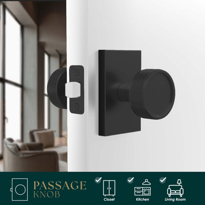 Mega Handles Barton Passage Door Knobs - 1 Pack Reversible Interior Door Knobs, Heavy Duty Matte Black Door Knob for Closet & Hallway, No Lock, Fits All Standard Door Sizes - Matte Black