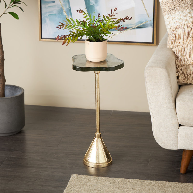 Table d'appoint en aluminium avec piédestal et plateau en verre texturé