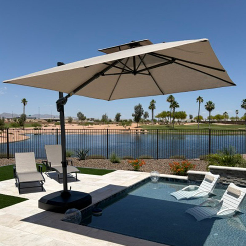 Parasol carré 10 po pour l'extérieur, Bois de frêne coulé