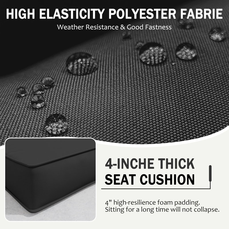 Outdoor 4" Thick Replacement Cushion Set Seat/Back Cushion (Set Of 3 Seats , 3 Backs , 2 Short Backs , 1 Footrest), Black