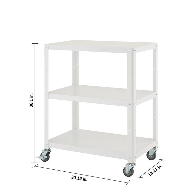 TRINITY 30 in. 3-Tier Metal Utility Cart w/ Wheels, White