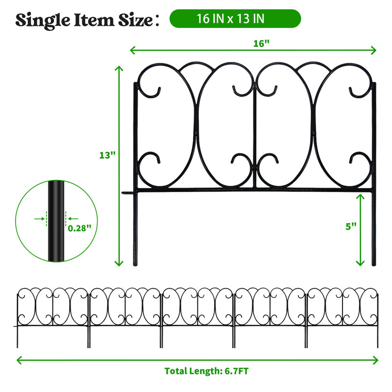 Clôture de jardin décorative en métal H 13 po x l 16 po (ensemble de 5)