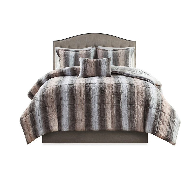 Literie en fausse fourrure de très grande taille 4 pièces, bourre, édredon, 2 taies décoratives, 1 coussin décoratif, ensemble d'édredon doux et lavable à la machine