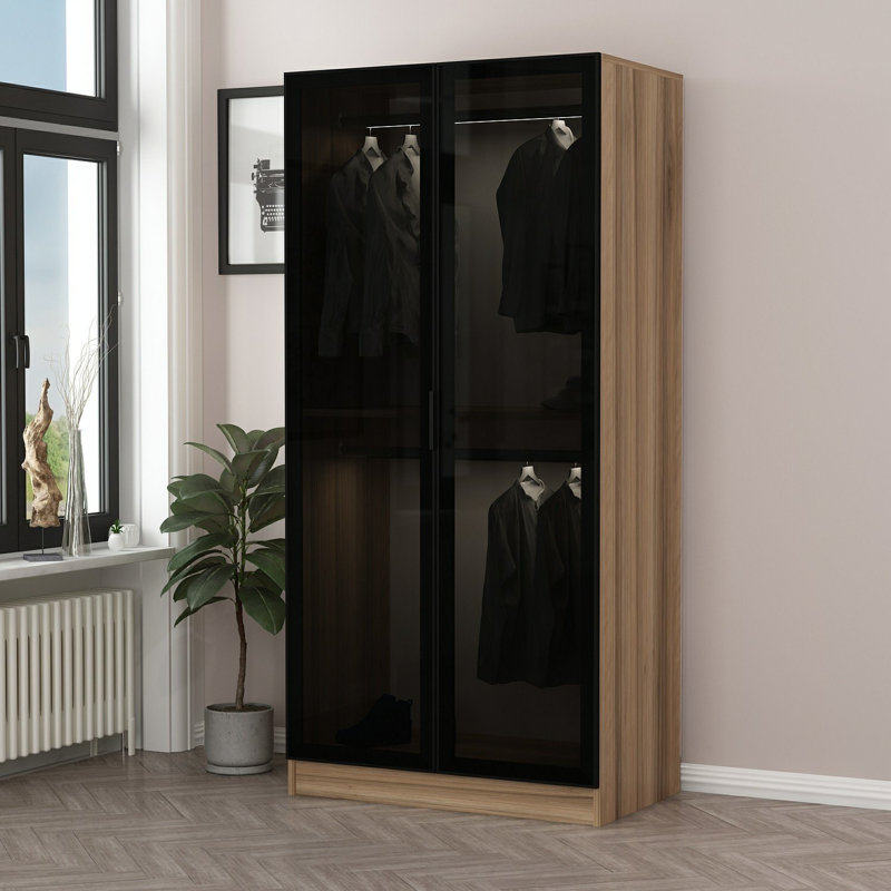 Armoire moderne avec finition chêne doré et gris foncé, 35,4 po x 82,7 po x 20,5 po | 100% panneau de particules enduit de mélamine, épaisseur: 0,7 pouce | Solution de rangement élégante et fonctionnelle pour tout espace de chambre à coucher ou de garde-robe