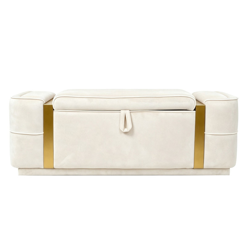 Banc de rangement rembourré en velours de 47,2 po de largeur, Beige