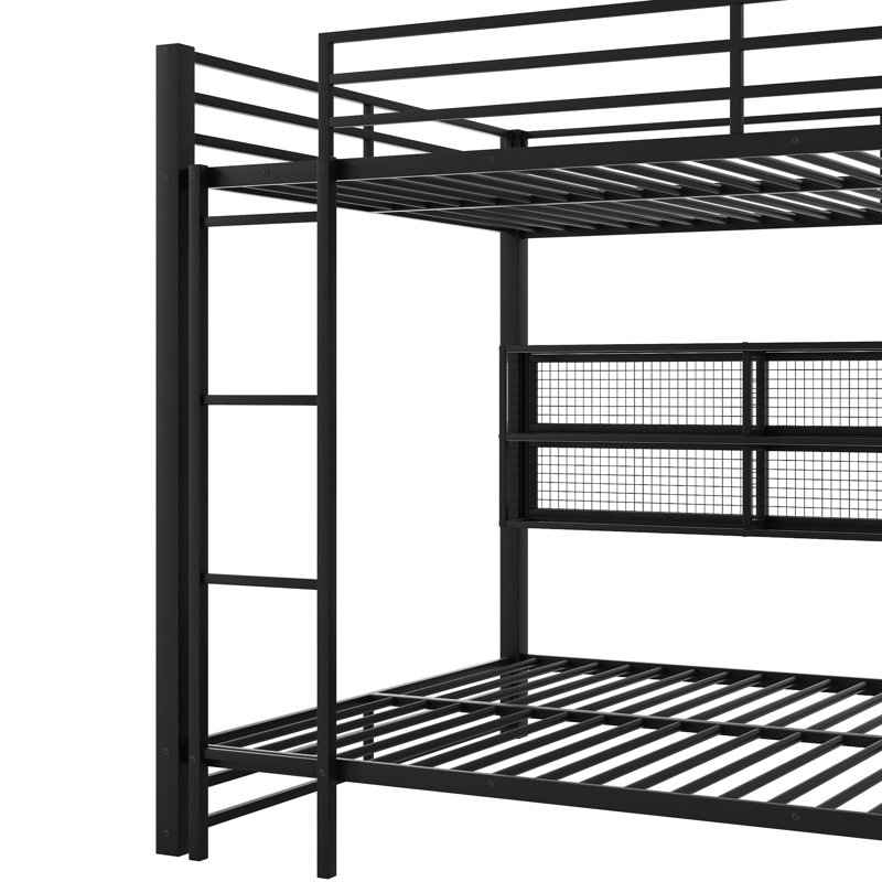 Grand lit superposé en métal noir, 6 armoires de rangement, pour lit de nuit