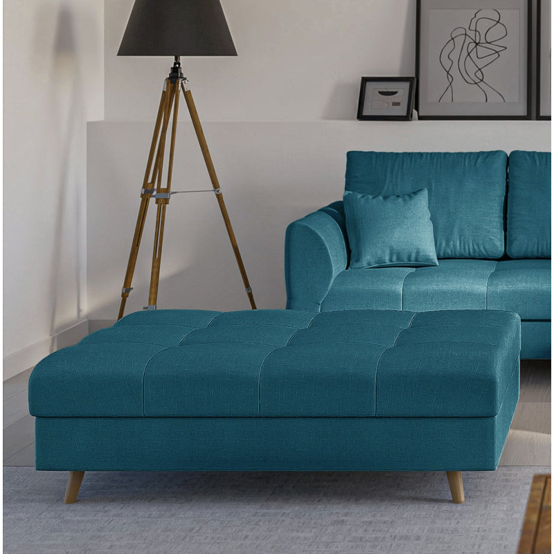 Footstool with Wooden Legs In Scandinavian Style Knutsford, Blue`