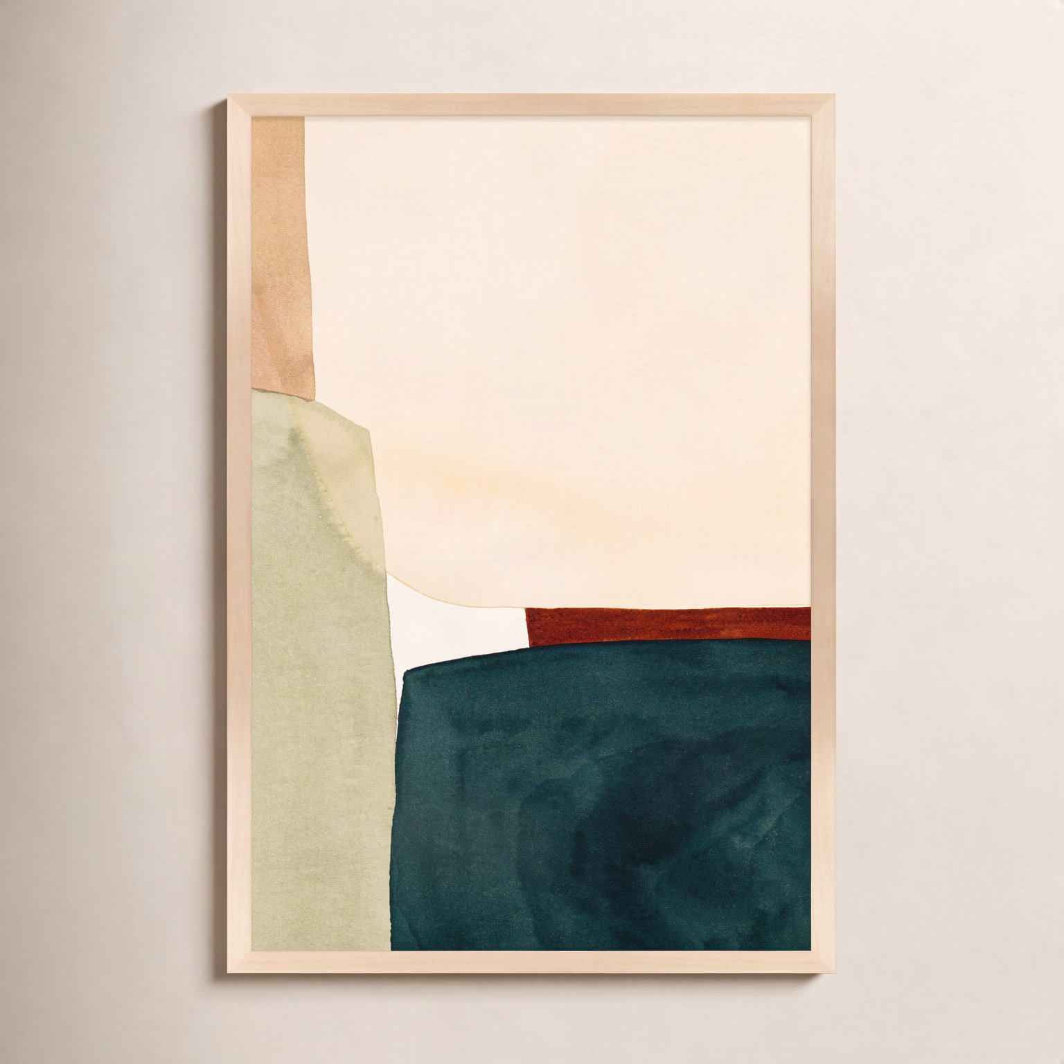 Divided "In the Depths of Turquoise" Print, Maple Picture Framed Paper, 25" H x 17.5" W x 1.25" D
