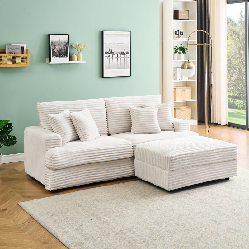 Velours côtelé blanc 82 po avec coussins en mousse à mémoire de forme et rangement mobile 82 po 4 coussins