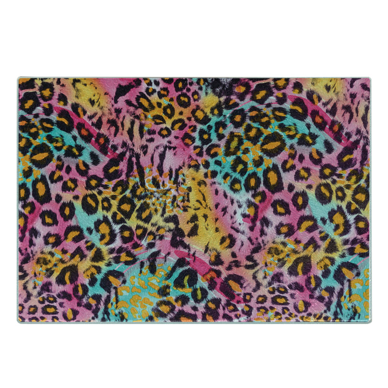 Ambesonne Leopard Print Tempered Glass Cutting Board Mottled Camo Multicolor