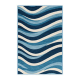 Washable Blue Ombre Waves Coastal Area Rug