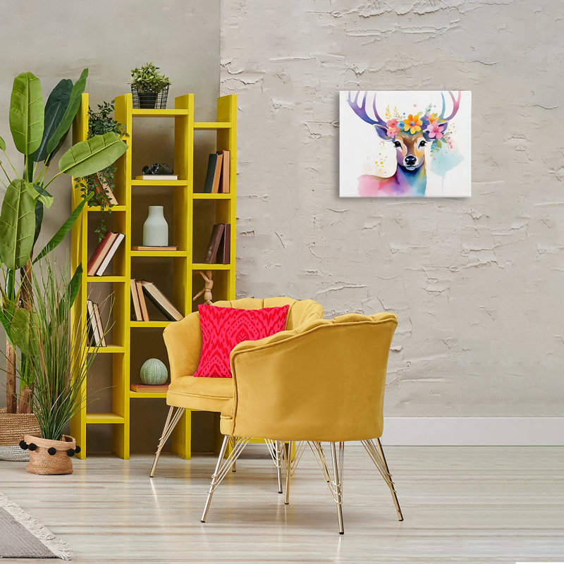 Art floral sur toile, "Floral Garland Deer" par Amber Clarkson, H 16 po x l 20 po