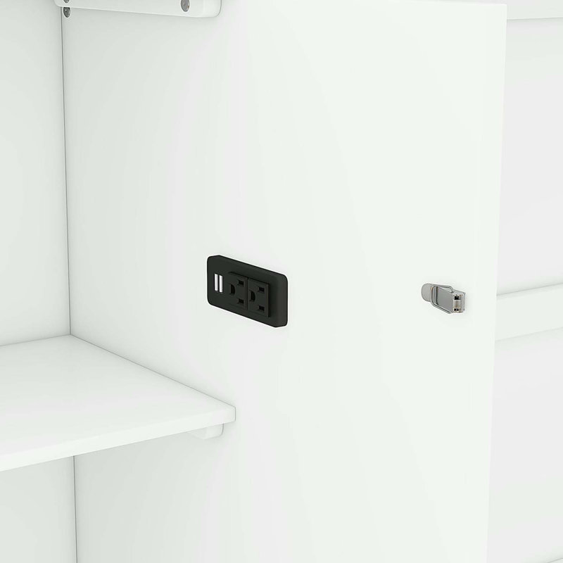 Grand lit escamotable avec tablettes, tiroirs et ports USB, blanc, Blanc, Grand lit