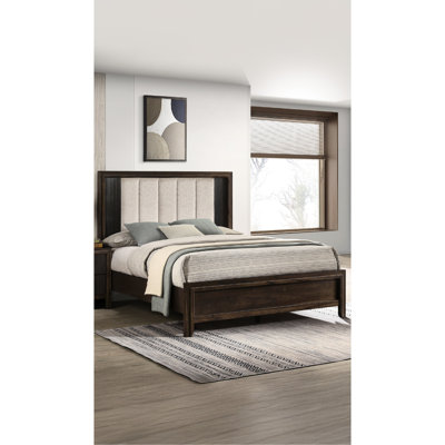 Queen Size Bed, Upholstered Headboard, Rustic Charm, Rich Wood Finish, Contemporary Aesthetic, Brown Tones 1Pc Style,