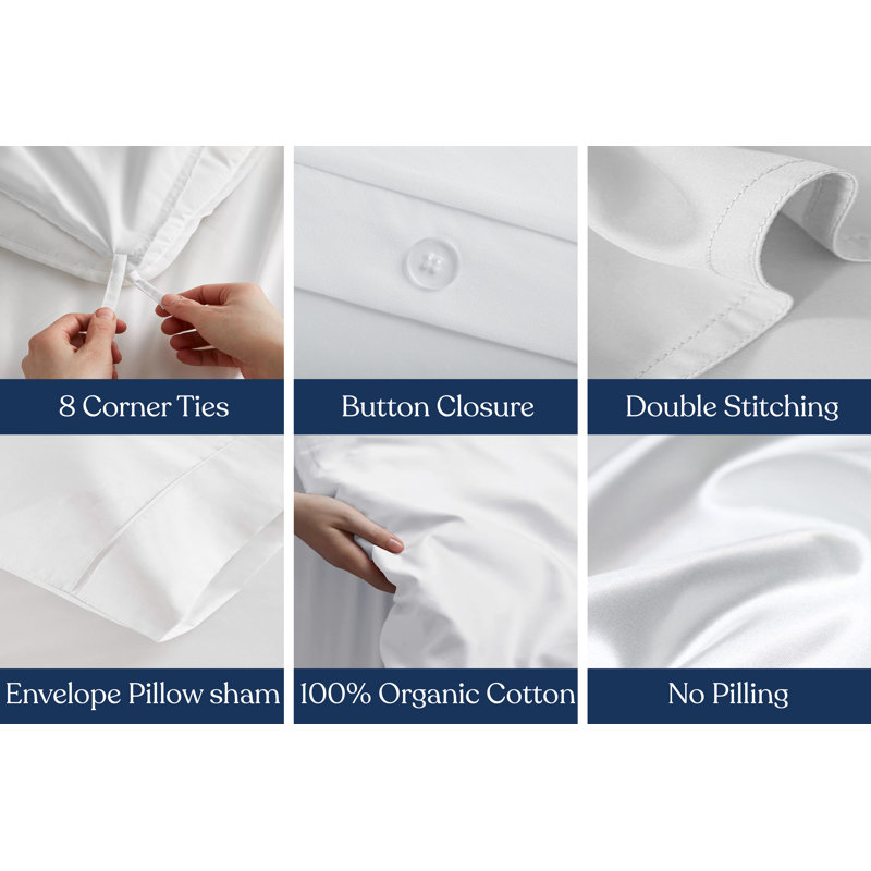 Delara GOTS Certified 100% Organic Cotton Sateen Duvet Cover Set, 400TC, Long Staple, Soft & Breathable, Dark Gray