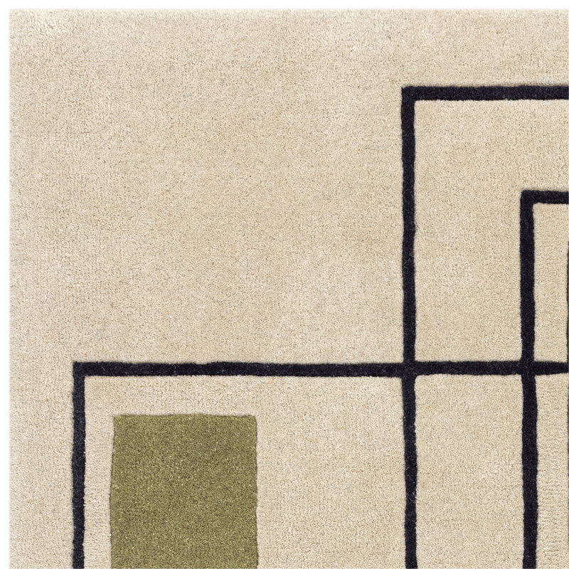 Gina Geometric Wool Hand Tufted Area Rug, Rectangle  120 x 170 cm, Beige/Green