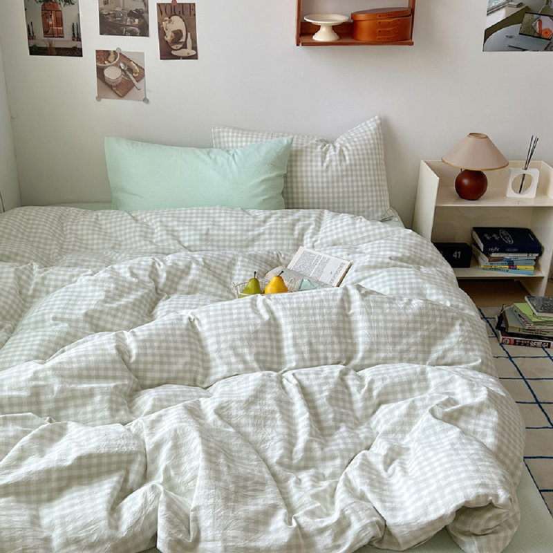 Ensemble de literie à carreaux Nhooroom, Housse de couette double + 2 taies d'oreiller stan, Vert