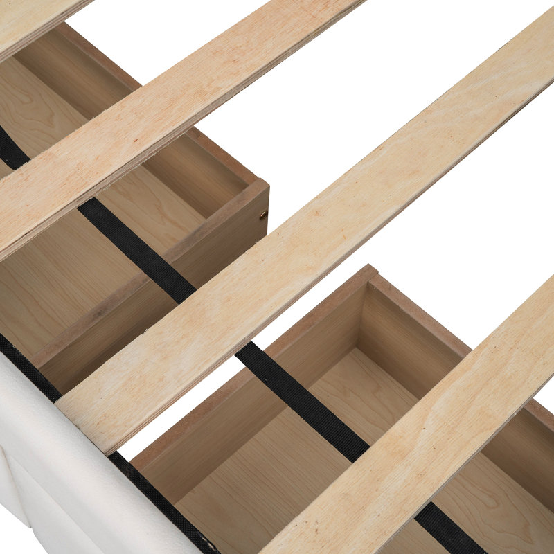 Lit de jour simple beige avec rangement, fabrication en bois massif, rehausse les tiroirs fonctionnels de l'ambiance de la chambre à coucher, soutien solide et design élégant