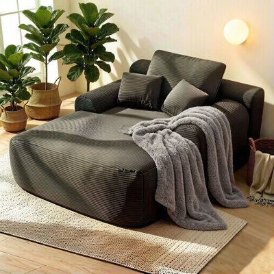Méridienne convertible moelleuse avec accoudoirs larges et coussins décoratifs, fauteuil confortable avec canapé-lit sans os, pour salon, chambre à coucher, sans assemblage requis, gris velours côtelé
