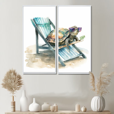 Turtle Laying On A Beach Chair With Sunglasses II - Animals Turtle Canvas Prints