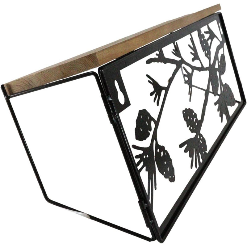 Western Rustic Forest Woodlands Pinecones Metal Cutout Wall Hanging Wood Shelf
