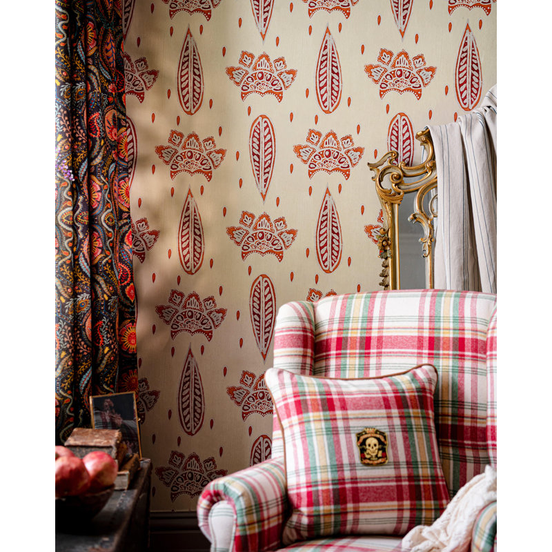 Woodstock Lifestyle Wallpaper Roll, Orange/Red/Taupe