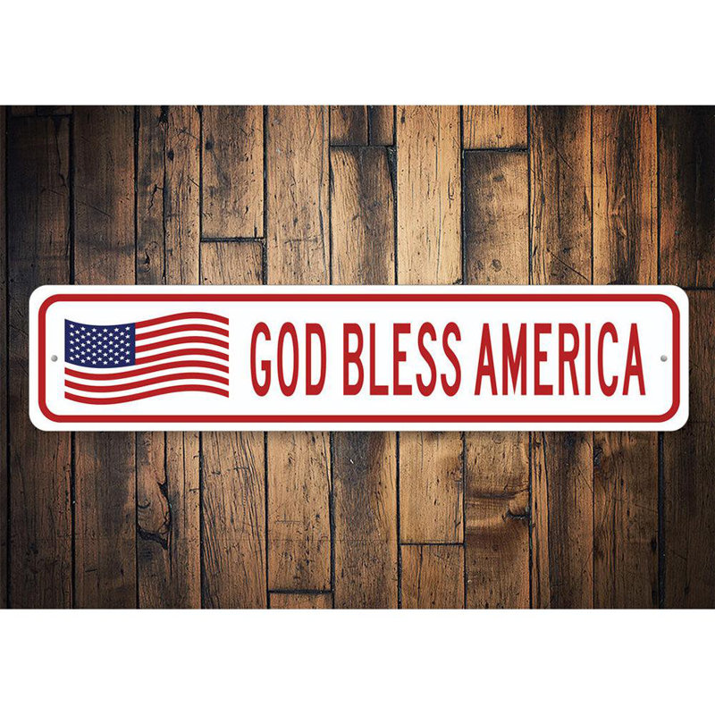 «God Bless America», drapeau américain en aluminium, H 6 po x l 24 po x P 0,06 po