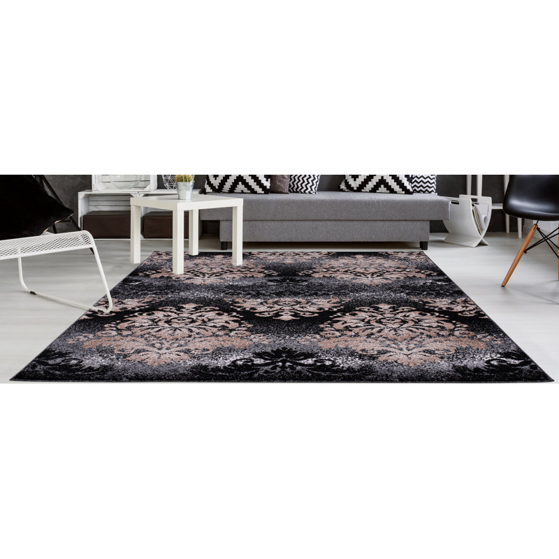Tapis noir / doré Crigler, Rectangle 5 pi 2 po x 7 pi 5 po