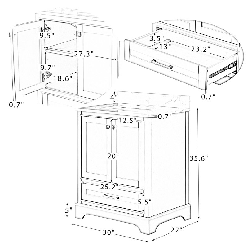Ensemble de meuble-lavabo simple 30 po Aurilla, Blanc