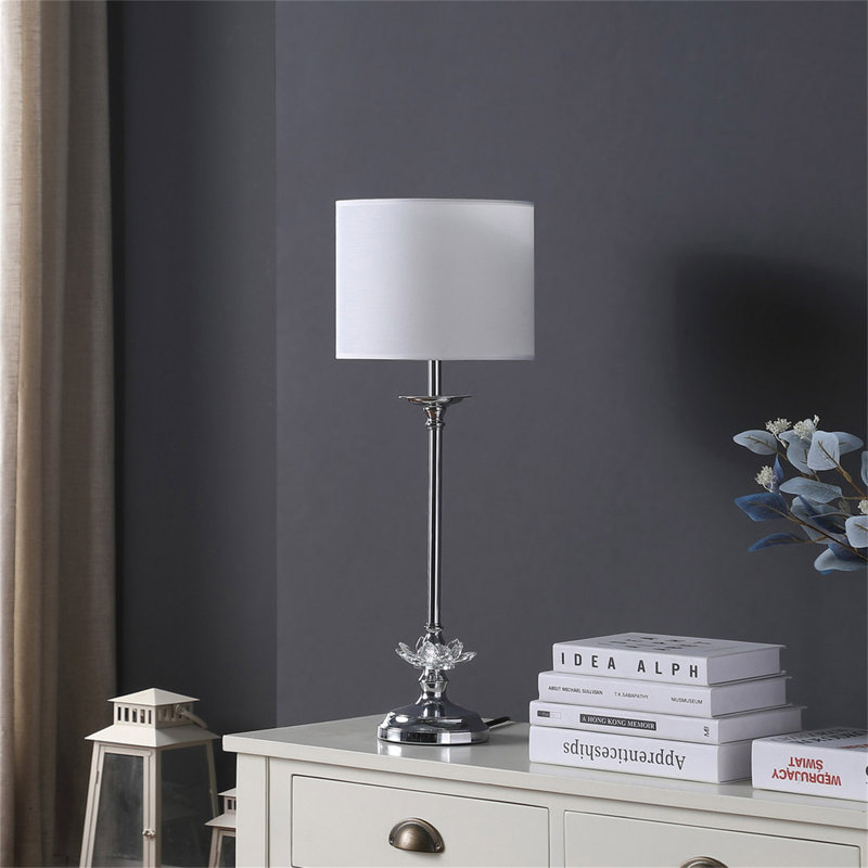 Lampe de table en métal chromé à motif floral 25,5 po