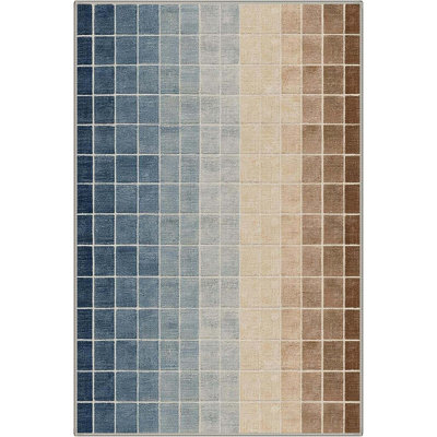 18"X60" Runner Rugs For Hallway Kitchen Laundry Room, Machine Washable Non Slip Low Pile Lightweight, Grid Print Pattern Indoor Rug For Bedroom Bathroom Entryway, Blue Brown